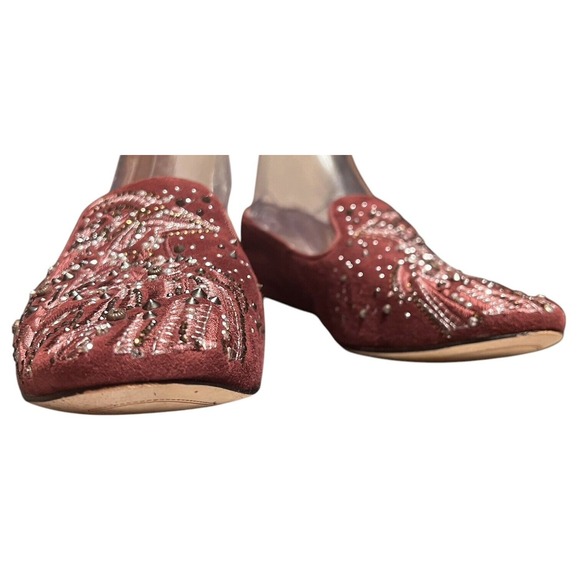 SAM EDELMAN Avalon Flats Burgundy Wine Suede‎ Sequin Flats Fairy Grunge W Sz 7.5 - Picture 7 of 16